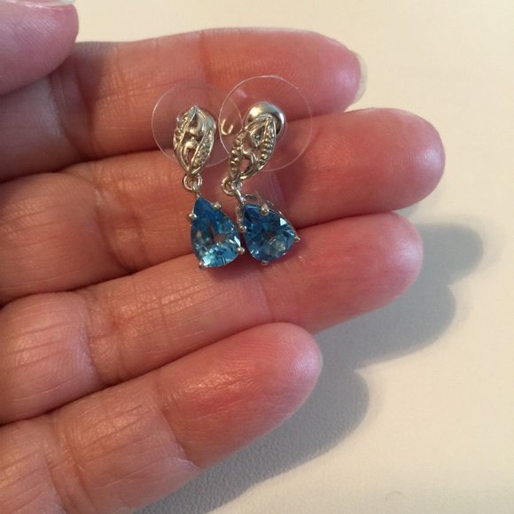 New Marambia Topaz Earrings Dangle 14ktwg & 925 Sterling Silver - Picture 3 of 4